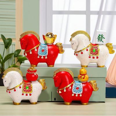Cute Resin Horse Figurine Horse Mascot Rotatable Horse Miniature Chinese Style Desktop Ornament Car Decoration