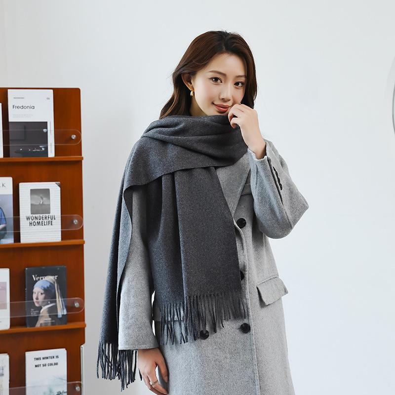 Wool Scarf for Women in Winter New Style Cashmere Scarf Versatile  Thickened  Warm and Solid Color Scarf