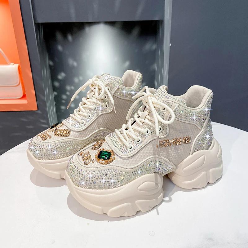 Fashion Women'S Shoes New Rhinestone Women'S Sneakers Diamond Breathable Luxury Designer Casual Platform Shoes  Mujer