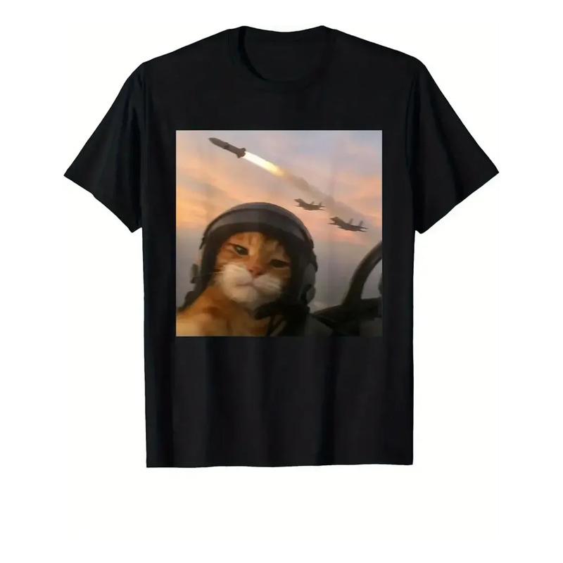 _camiseta Divertida Con Estampado De Gato Fumador Y Cerveza, S