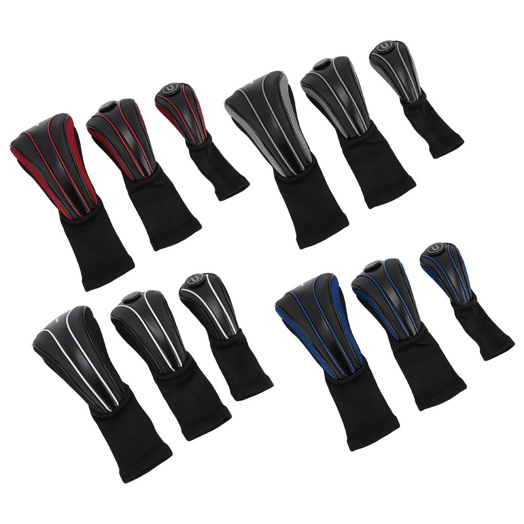 3pcs Club Head Cover with Spare Number Plates Long Neck Scratch Proof Breathable PU Club Headcover F