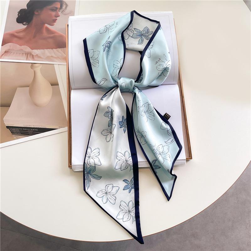 Fashion Double-layer Simulated Silk Women's Headscarf, Spring and Autumn Thin Streamer Bevel Scarf Temperament Small Silk Scarf Decorative Scarf Thin
