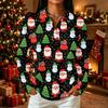 Women's Casual Christmas Print Long Sleeve Button Front Top with Lapel Collar and Side Slits