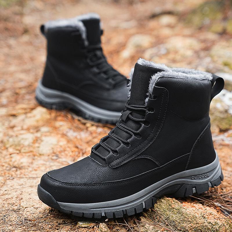 Men's High-Top Fleece-Lined Winter Hiking Boots - Warm and Thickened Plus Size Cotton Snow Shoes