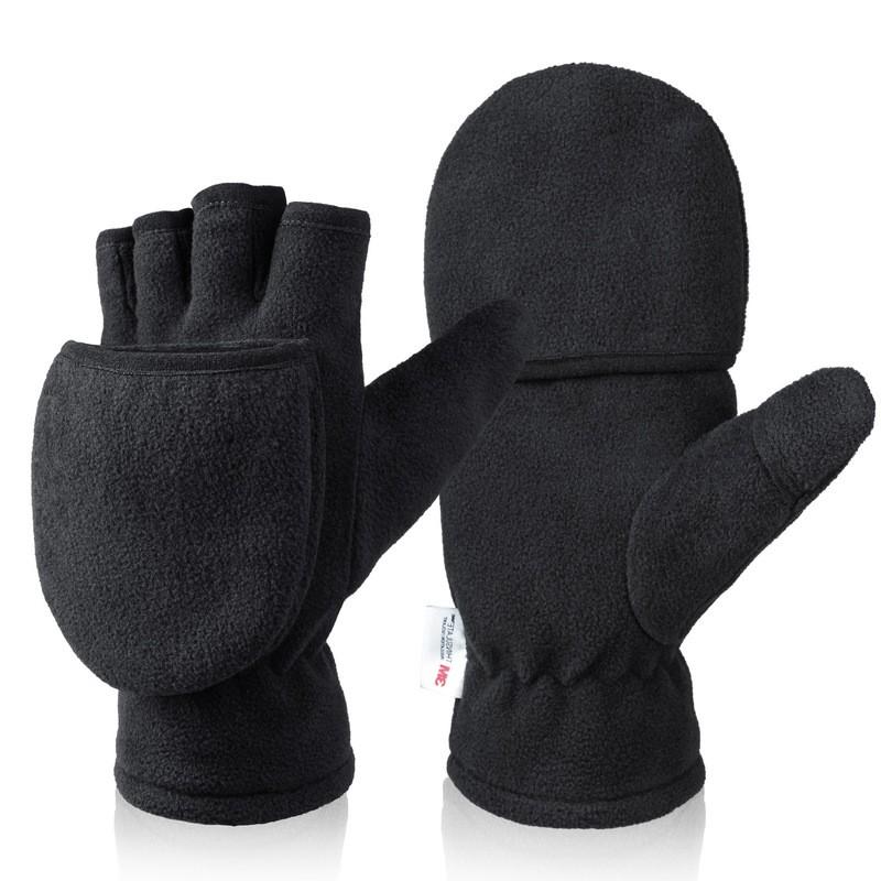 Fleece Half-Finger Flip-Top Gloves Men Women Winter Outdoor Running Fishing Driving Warm Windproof