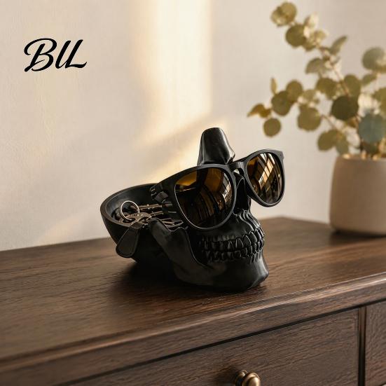 Halloween Decorative Ornament 3D Printed Skull Desk Organizer Tray, Novelty Eyeglass Holder with Nose Rest, Gothic Style Gift for Men Creative