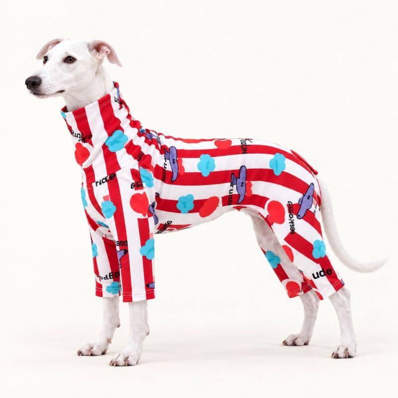 Winter Dog Onesie Striped Cartoon Print High Collar Four-legged Pet Clothes Medium Dogs