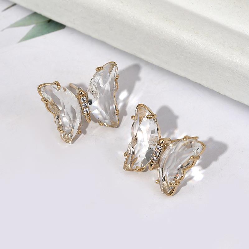 None Crystal Butterfly Earrings With Diamond Embellishments For Women