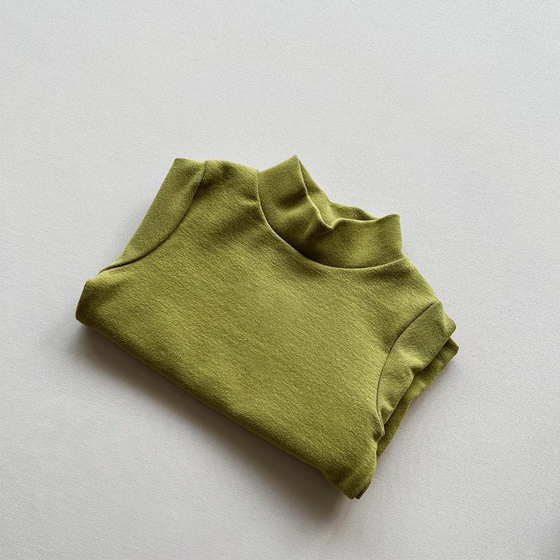Kids Unisex Long Sleeve Half Collar Thick Warm Solid Casual Bottoming Shirt
