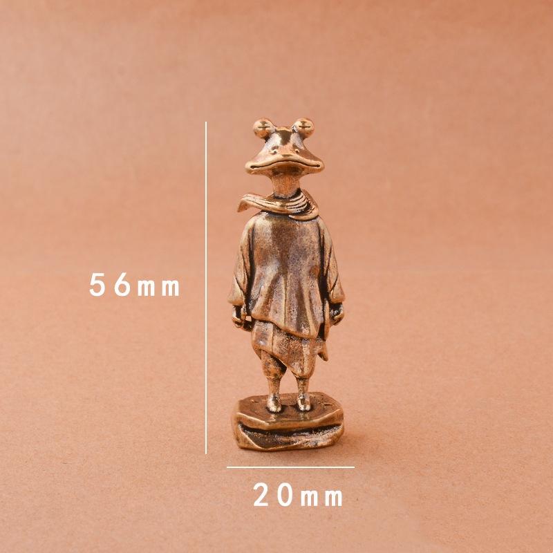 Japanese Style Brass Frog Ornament Mini Standing Frog Metal Statue Antique Copper Crafts Office Home Tea Pet Table Decorations