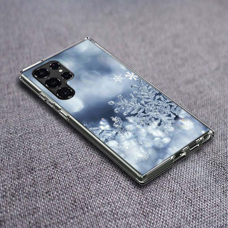 Snowflake Winter White Snow Christmas Clear Phone Case for Samsung Galaxy S24 S23 S21 Plus S20 FE S22 S26 Ultra S25 Edge TPU Cap