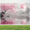 Sfondo 2D Montagna Grigia Fiore di Ciliegio, Sfondo Fotografico Petali di Luna Rosa