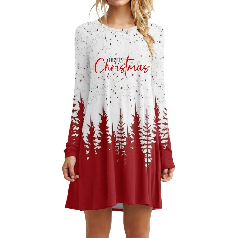 Fashion Christmas Tree Pattern Women Mini Dresses Autumn Winter Long Sleeve 3d Print