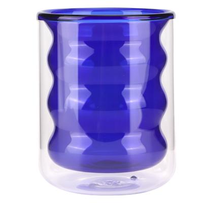 200ml DoubleLayer Glass Mug HeatResistant 3 Dimensional Spiral Cup for Office Home School(Blue )