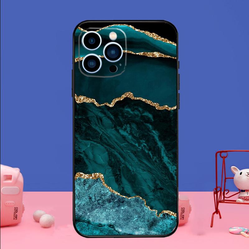 

Teal Blue Gold Agate Marble Phone Case For iPhone 17 16 14 13 12 11 15 Pro Max mini 15 16 Plus 16e 17 Air Bumper Cover iPhone 13 mini