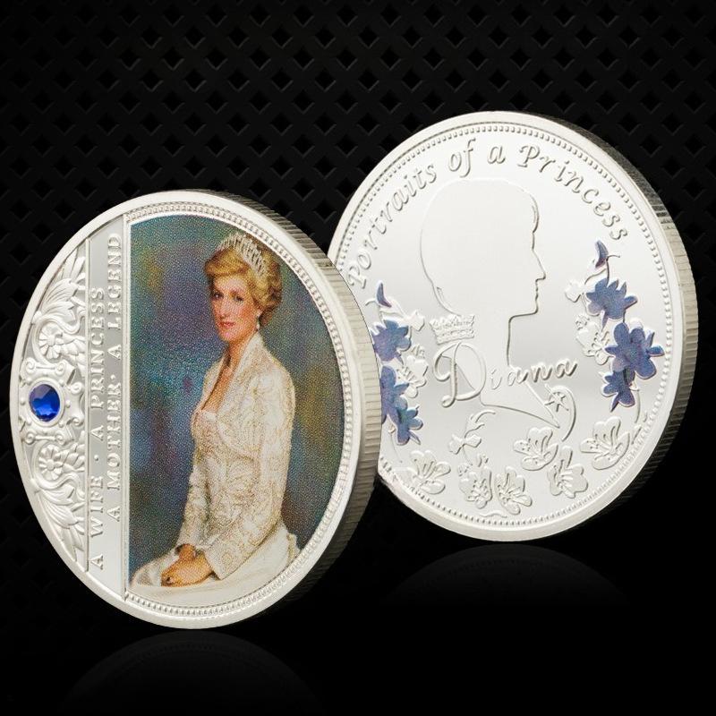 Królowa Elżbieta II, Diana, Moneta Pamiątkowa Motyl Różany, Kolekcjonerska, Oprawiona Diamentami, Moneta Pozłacana Złotem Miłość