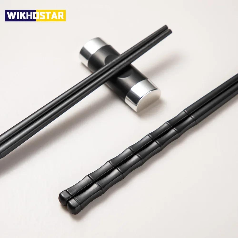 5/10 Pairs Chinese Food Chopsticks Reusable Black Alloy Non Slip Washable Safe Dishes Food Grade High Temperature Sterilizable