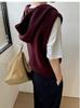 Women's European Style Wool Hooded Zip Vest - Loose Sleeveless Knit Cashmere Cape