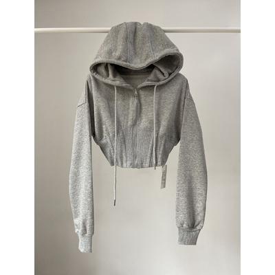 Herbst Damen Cropped Hoodie Reißverschluss Lässiges Sweatshirt