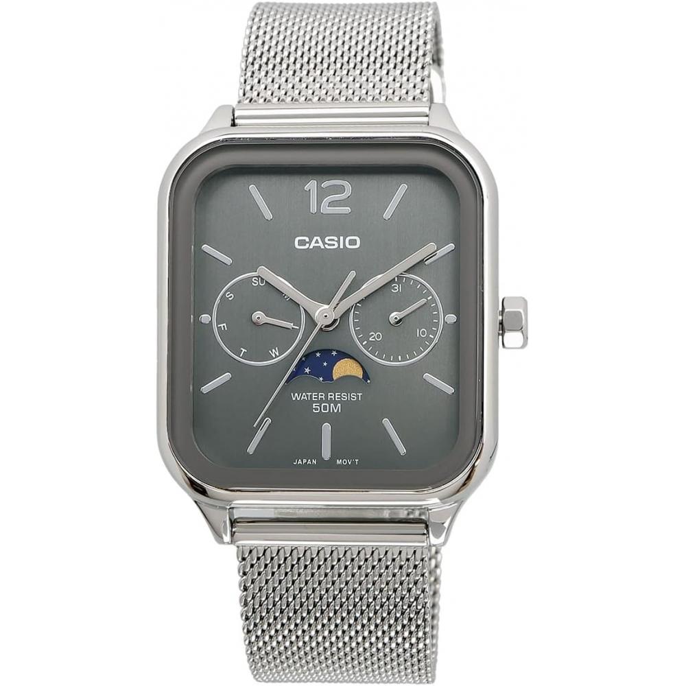 CaSio Standard Moon PhaSe Analog Men S Watch Mtp M305m 8av Metal meSh Band Dark 