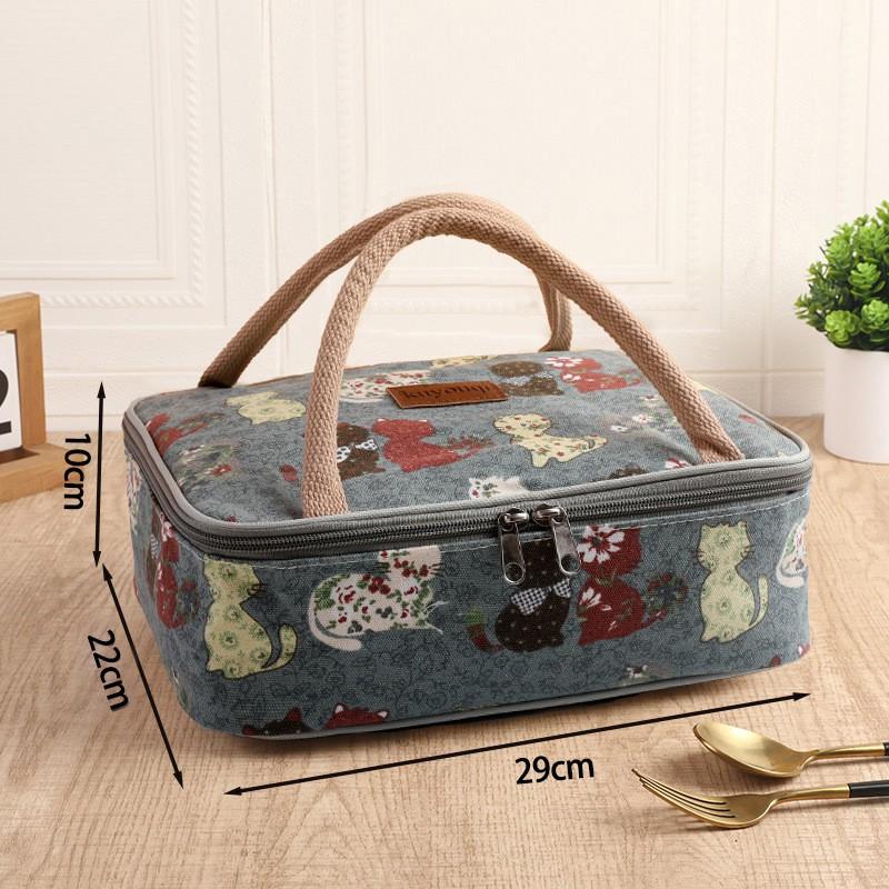 Japanese Style Canvas Lunch Tote Bag Insulated Bento Carrier Handheld Meal Work School Picnic