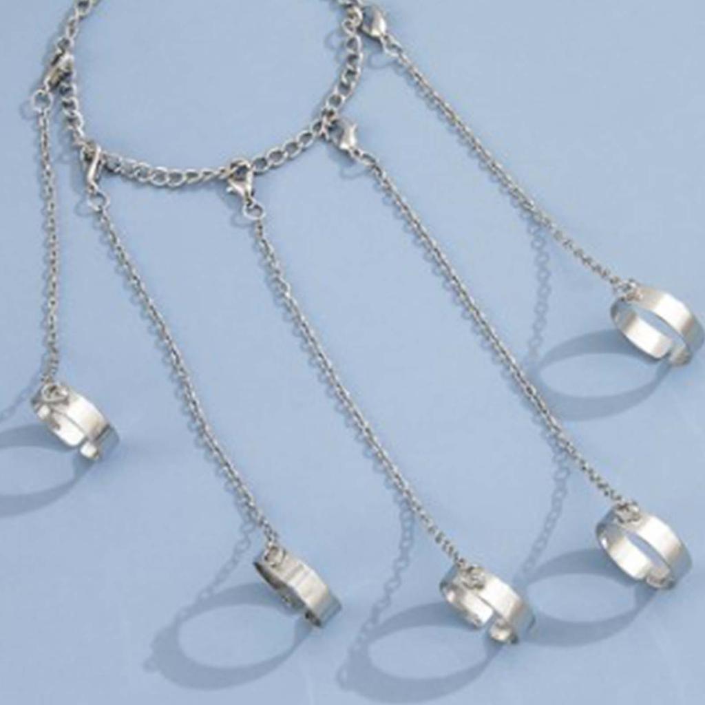 Chain Finger Rings Bracelet Punk Gothic Cool Silver Alloy Stackable Adjustable Chain Combination Rings