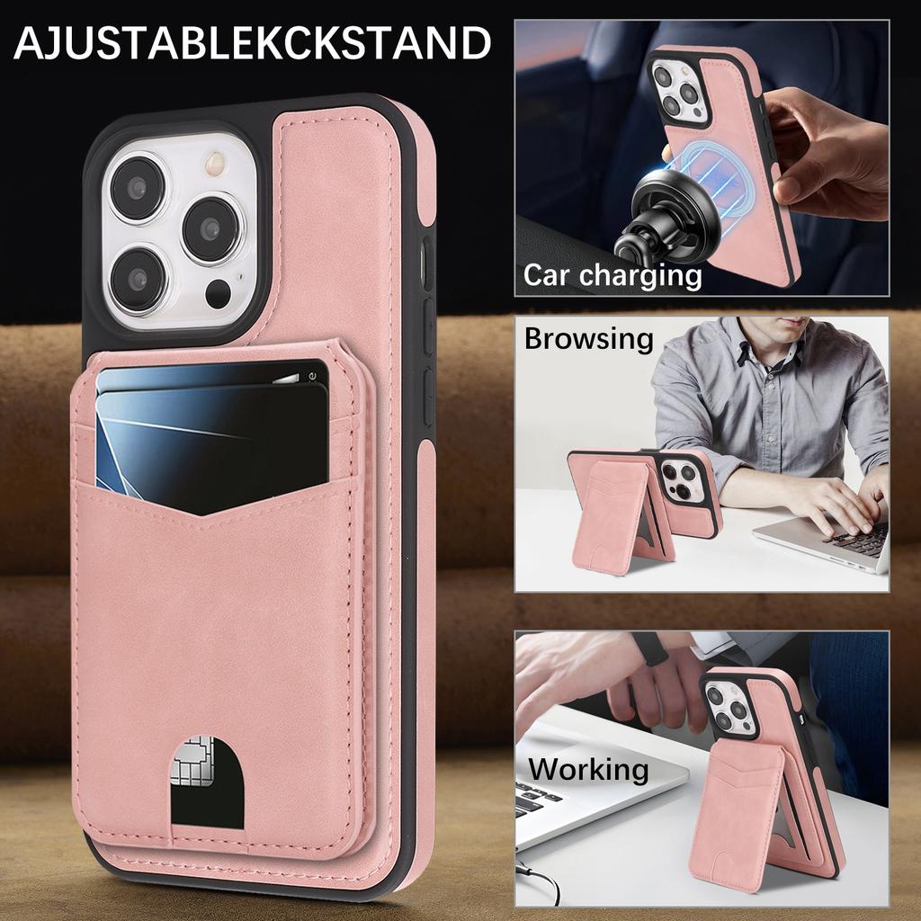 Magnetic Leather Phone Case with Card Holder for iPhone 12 - 17 Series Multi - functional Stand Shockproof Protective Cover