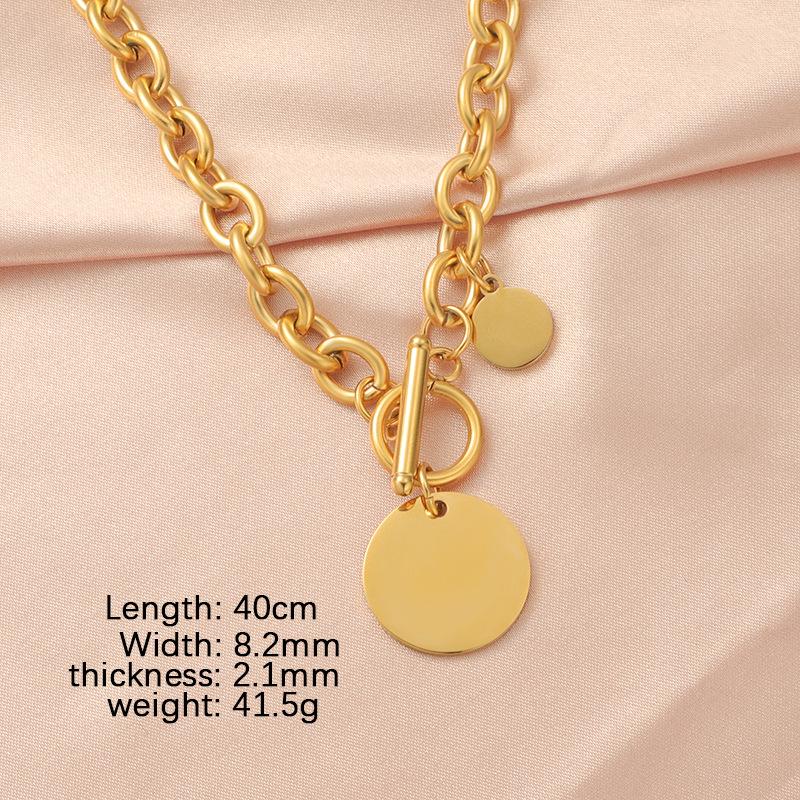 Luxury European & American Style Hip Hop Stainless Steel Chunky Chain Necklace with Round Tag & OT Buckle