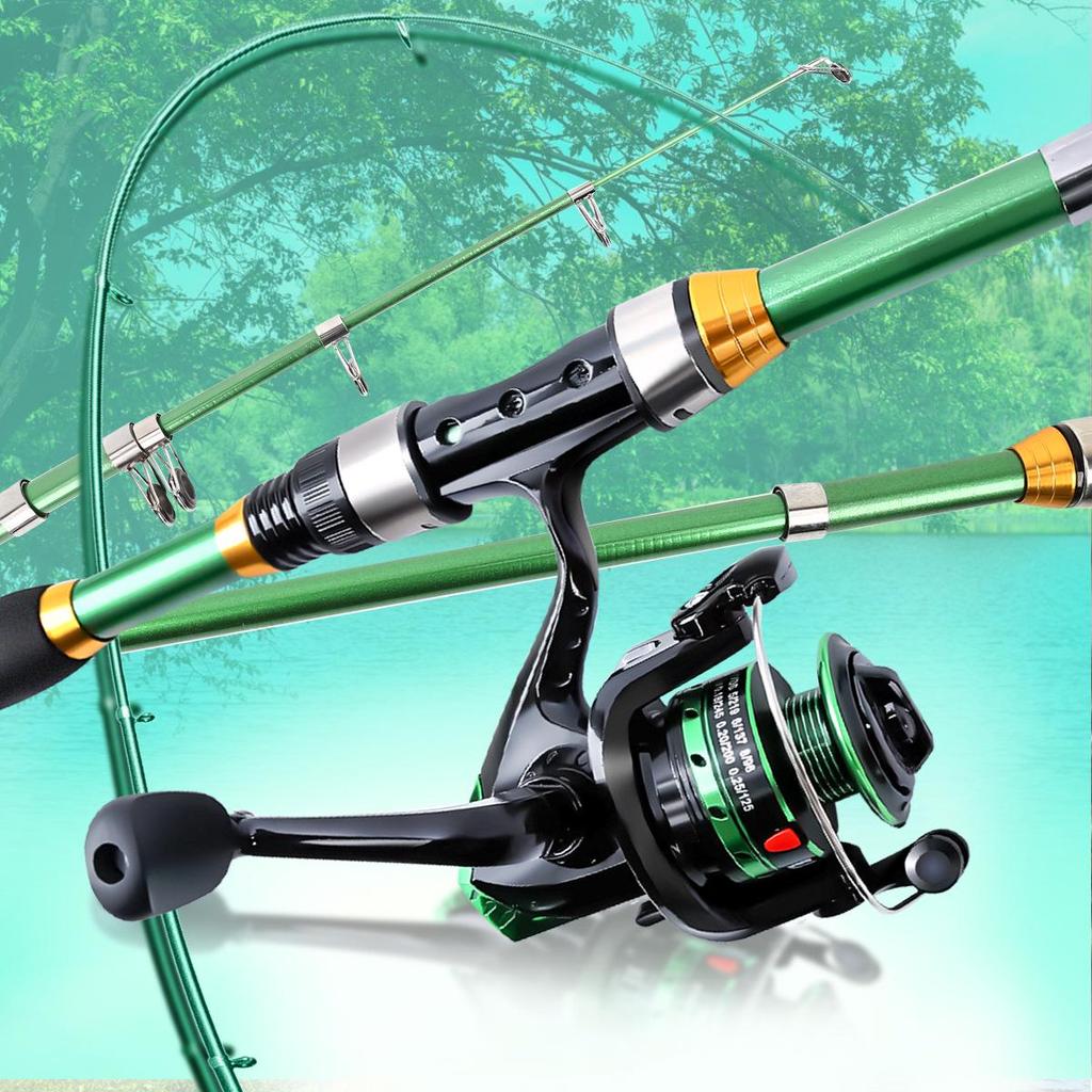 Red & Green Double Rod Set with Landing Net: Multifunctional, Portable, Large Capacity Fishing Gear Bag