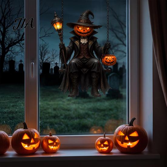 Forniture per Feste Spettrali Halloween Zucca/Scheletro Mietitore Adesivi per Finestra, Decalcomanie Statiche Rimovibili, Pellicola Resistente in PVC Impermeabile Horror