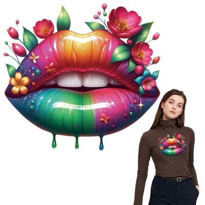 Beautiful Flower Lips Iron On Heat Transfers For Woman Dresses Garment Accessory Diy Heat Transfer New Clothing Stickers