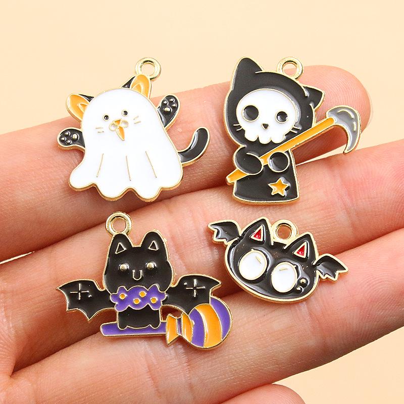 DIY Halloween Alloy Jewelry Charms: KC Gold Drip Oil Bat, Pumpkin, Ghost Pendants
