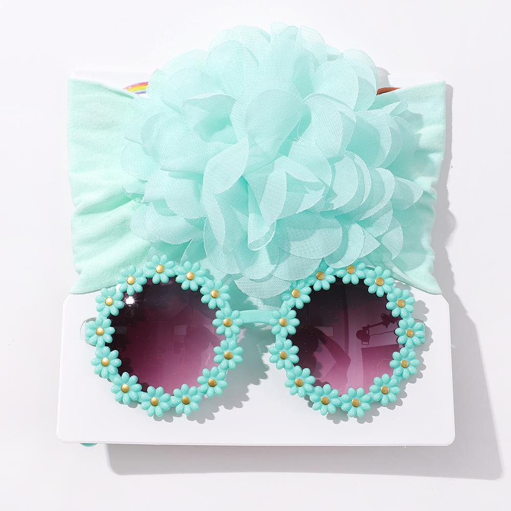 

Детский набор повязки на голову с цветком и очков, детская нейлоновая повязка на голову для новорожденных девочек, милая заколка для волос, детские солнцезащитные очки, аксессуары для волос, подарки