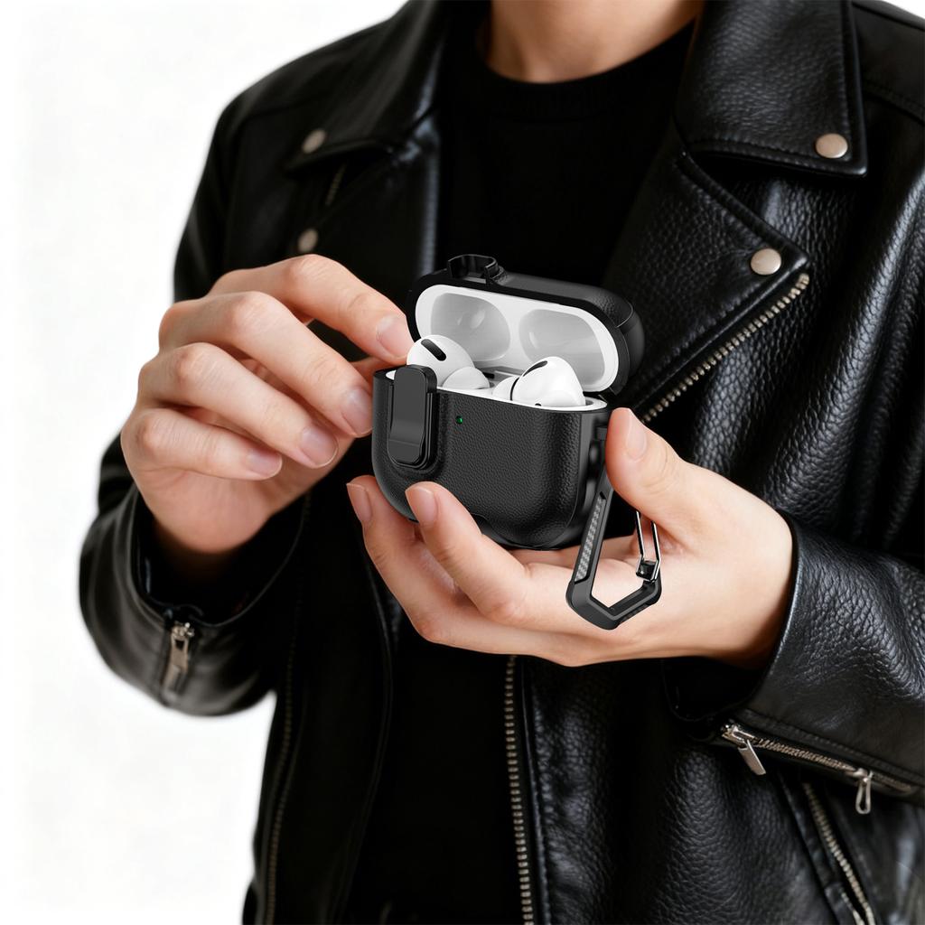 For AirPods Pro 3 Case with Stand Dual Color Texture TPU + PC Earphone Cover with Lock Buckle and Carabiner