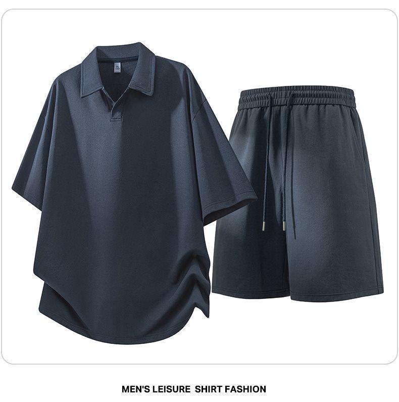 Men's Plus Size Moisture-Wicking Polo Shirt & Sports Shorts Set