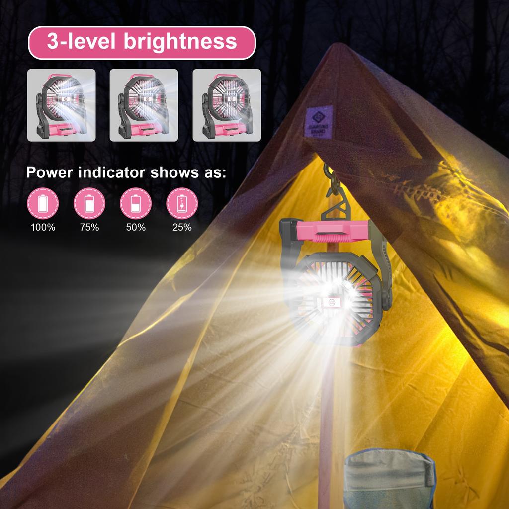 Charging+lighting+fan 3 In 1 Electric Camping Fan, Portable Tent Fan with LED Lantern Suitable for Barbecue or Travel Operation Fan