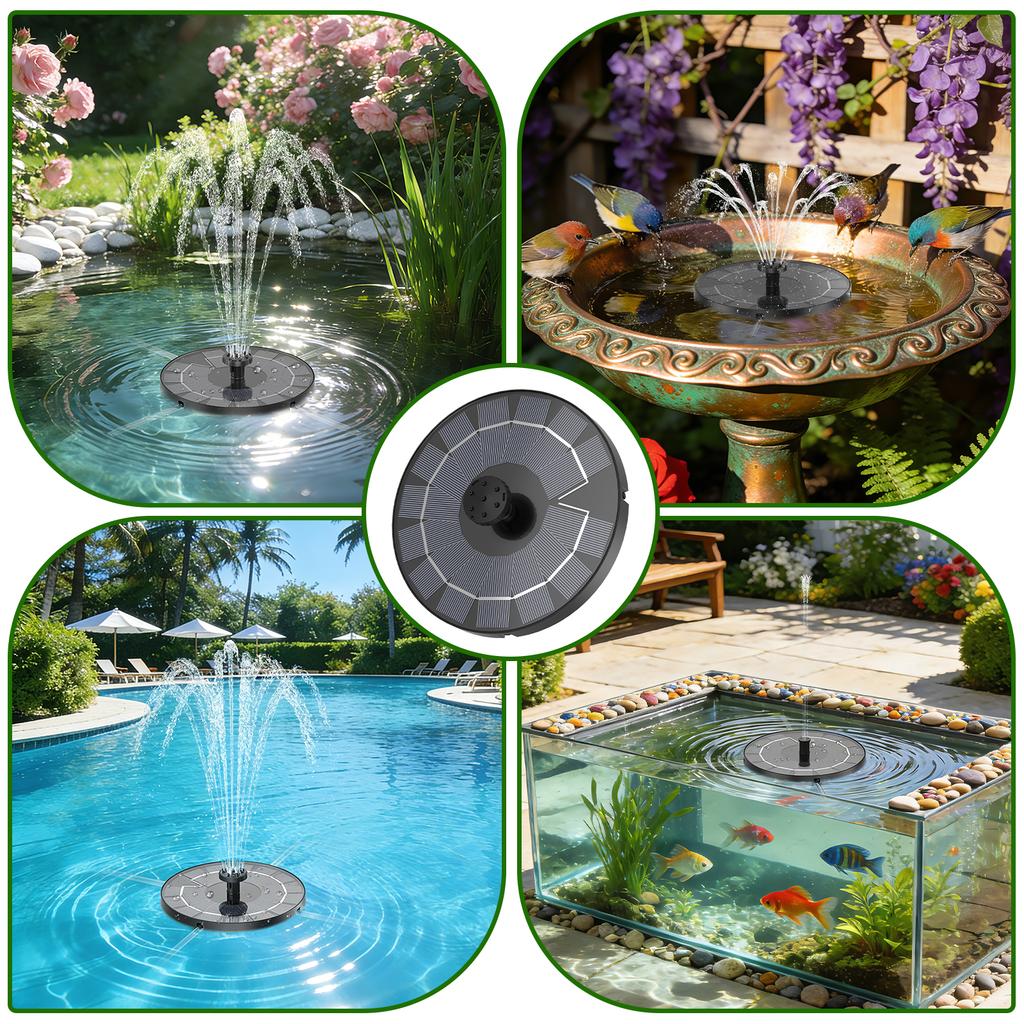 2.5W Solar Fountain,Durable Water Fountain,with 6 Nozzles 4 Anti-Collison Bars,Perfect Outdoor Decoration for Garden Pond Pool