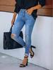 European and American Blue Ripped Skinny Pencil Jeans - In Stock