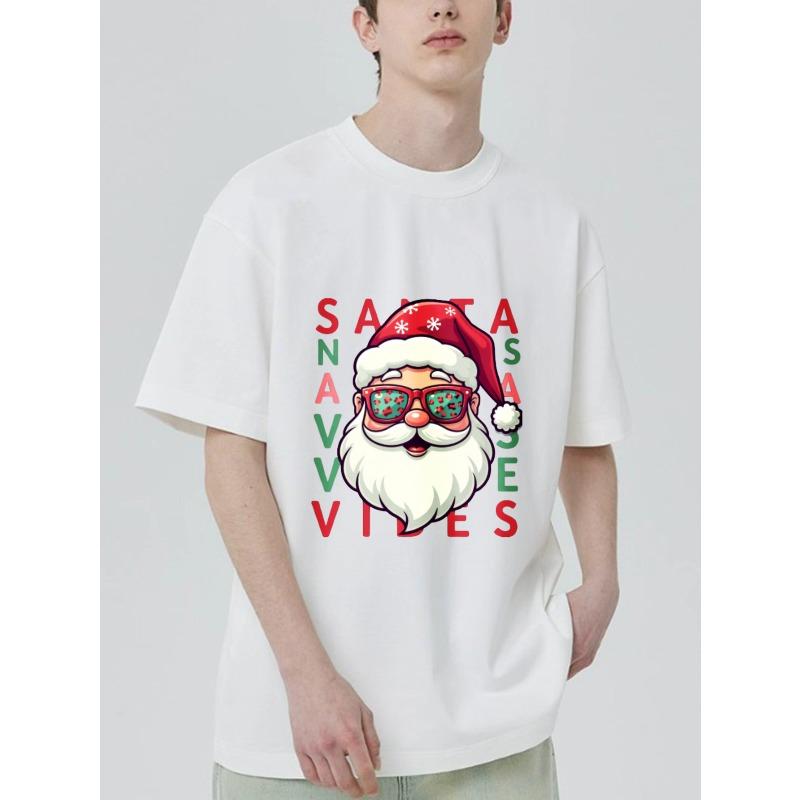 Christmas T-Shirt Black Santa Claus with Sunglasses and Navidad Text Holiday Party Wear