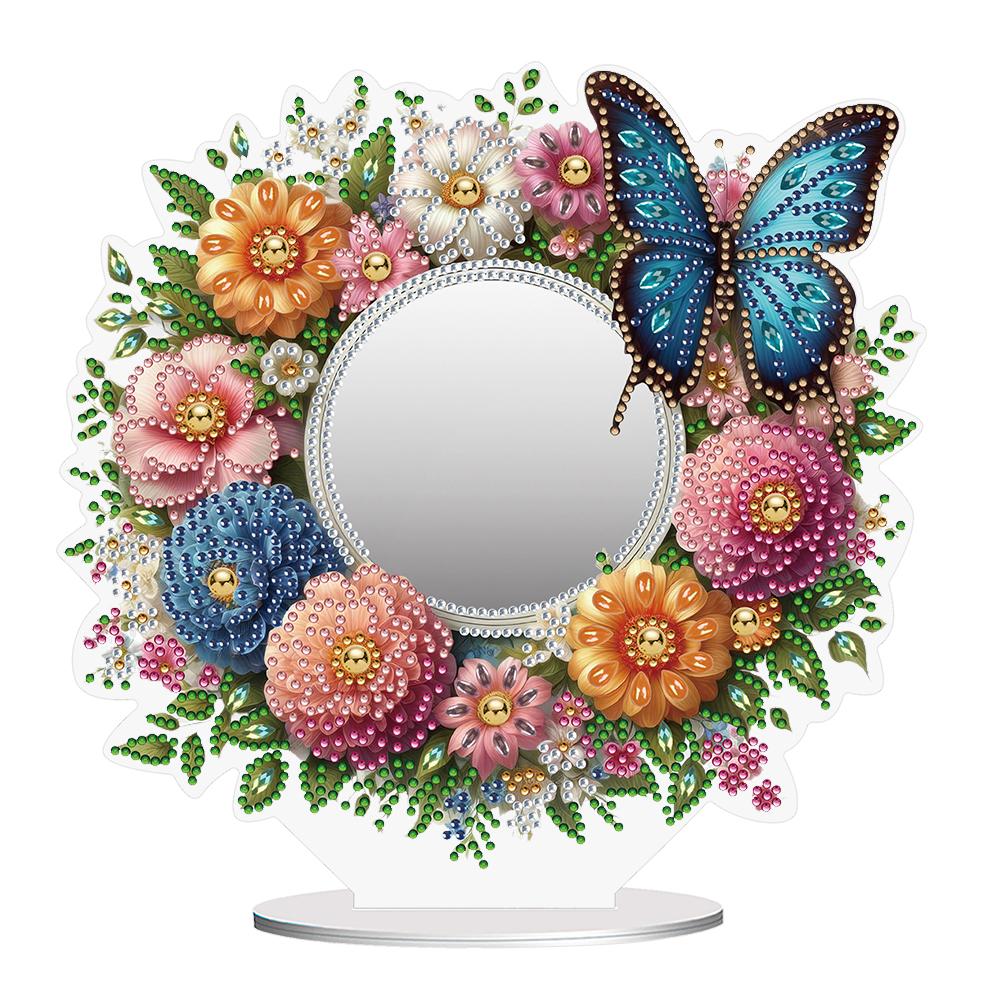 Acrylic Flower Animal Diamond Mirror Art Craft Crystal Diamond Art Painting Mirror for Table Ornaments