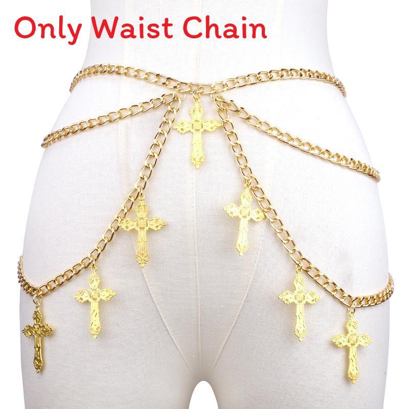 Eur American Fashion Cross Pendant Waist Chain With Layered Body Chain For Adults