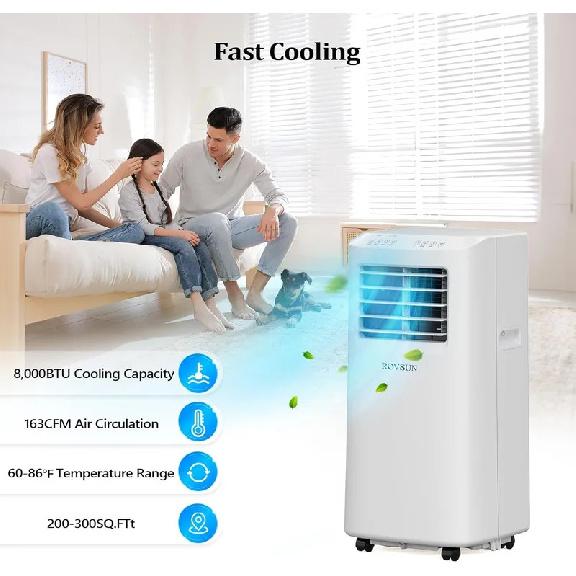 8000 BTU Portable Air Conditioner 3 In 1 Quiet AC Unit W/ Fan, Dehumidifier Wifi
