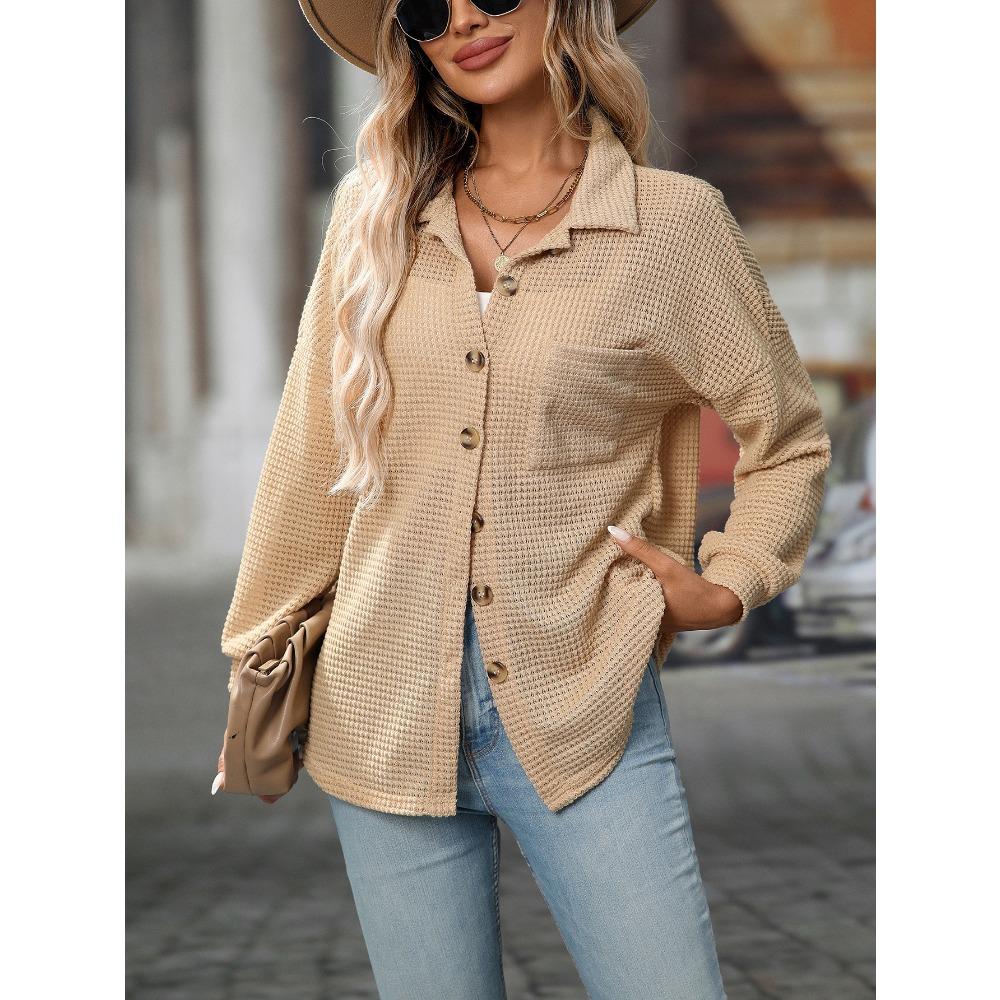 Autumn and Winter Loose Waffle Casual Commuter Versatile Women's Blouses & Shirts