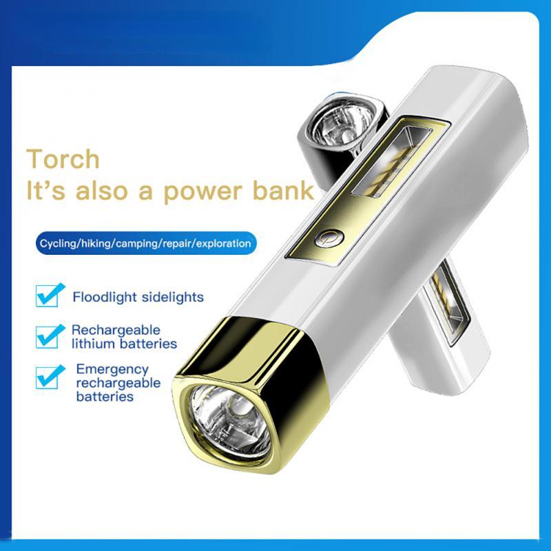 Portable Mini Flashlight Power Bank Output Flashlight with Side Lights Outdoor Portable Mini Flashlight Outdoor Bicycle ABS Flashlight