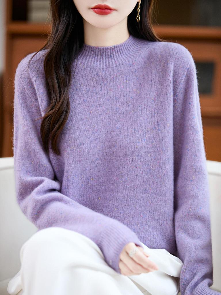 Seamless Thickened Speckle Wool Sweater: Autumn/Winter Fashion Half-High Neck