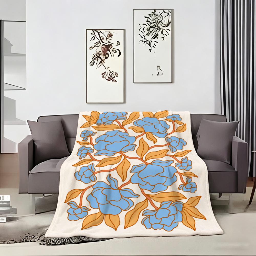 Illustration M-Matisse Style Floral Print Throw Lightweight 240g Flannel Blanket Soft Skin-friendly for Summer Cooling