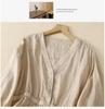2025 Spring/Summer Women's V-neck Waist-Cinching Cotton Linen Top - Loose, Slimming, Versatile, Five-Sleeve Shirt