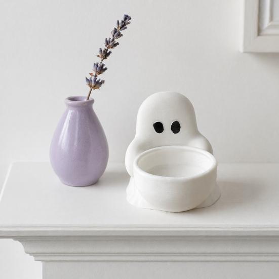 Luce d'atmosfera unica per Halloween Portacandele Fantasma, Carino Portatè Stampato in 3D per Vassoio Decorativo Tavolo Candele Profumate, Piccolo da Tavolo