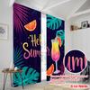 2pcs 2D Flat Printing Curtain Hello Summer Tropical Drink Polyester Without Electricity Festive Wall Decor Use for Classroom