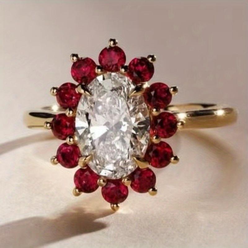 1Pcs Fashionable Synthetic Zircon Flower Ring, Simple, Niche, Light Luxury, Multi-functional Ring